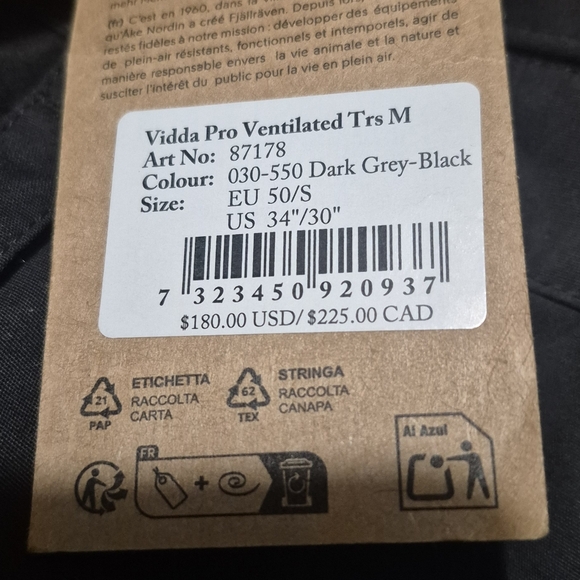 Fjällräven Men's Vidda Pro Ventilated Trousers. 34"x30" Dark Grey And Black - Picture 2 of 13